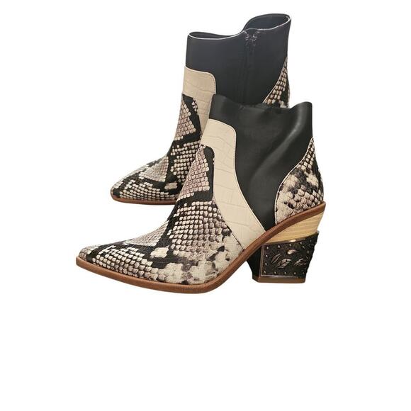 Gianni Bini sz 6.5 black cream leather ankle boots snake print new - Picture 3 of 6